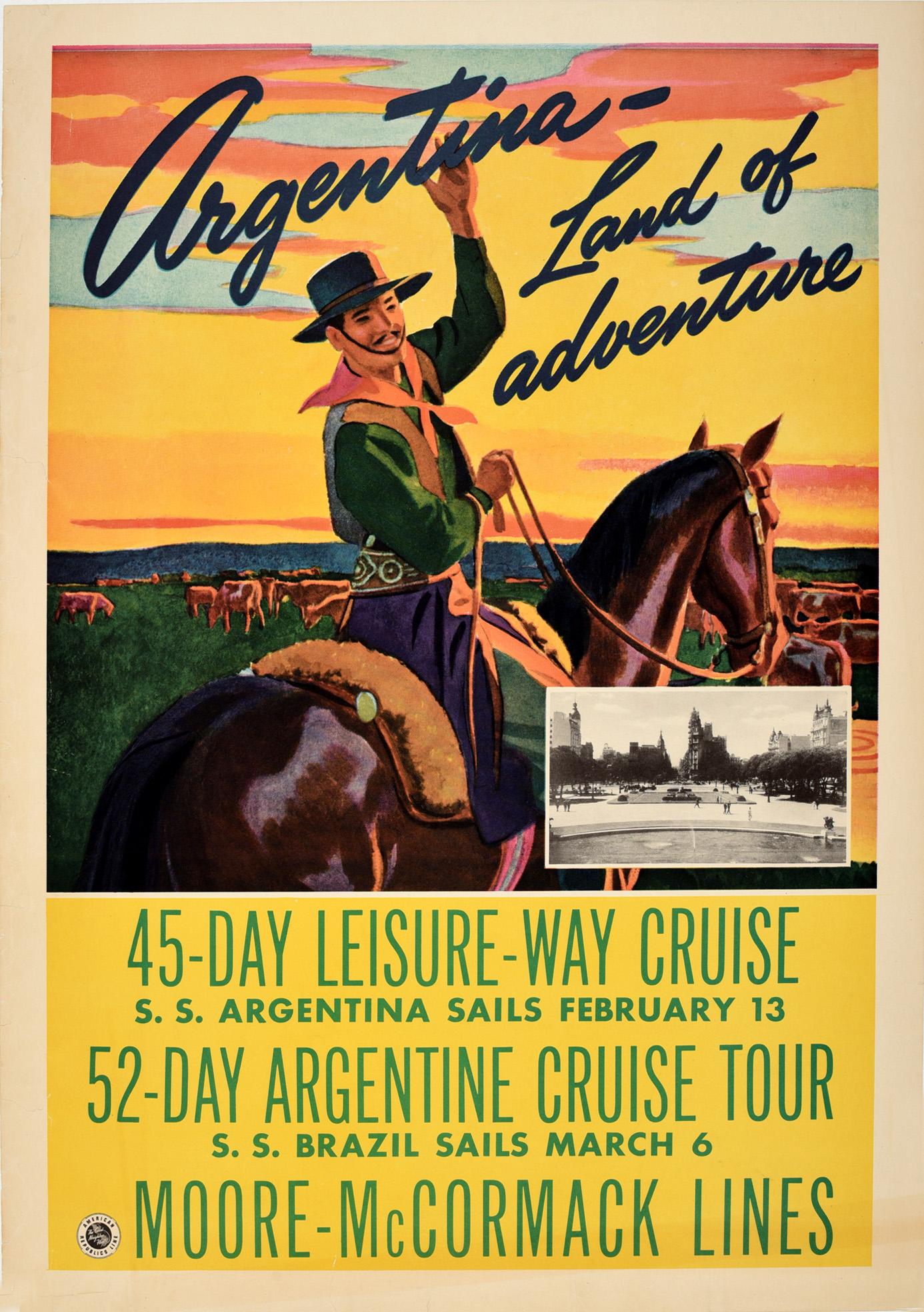 Unknown Print - Original Vintage Poster Argentina Land Of Adventure Travel South America Cruise