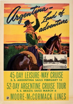 Original Vintage Poster Argentina Land Of Adventure Travel South America Cruise