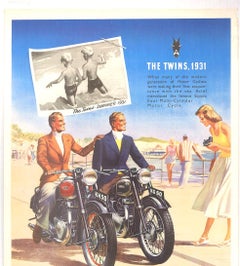 Original Vintage Poster Ariel Motorcycles The Twins Red Hunter Deluxe Models Sea