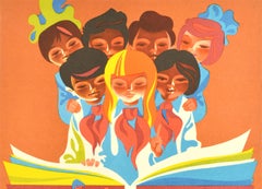 Original Vintage Poster Army Of Book Lovers Children Reading Knowledge Education