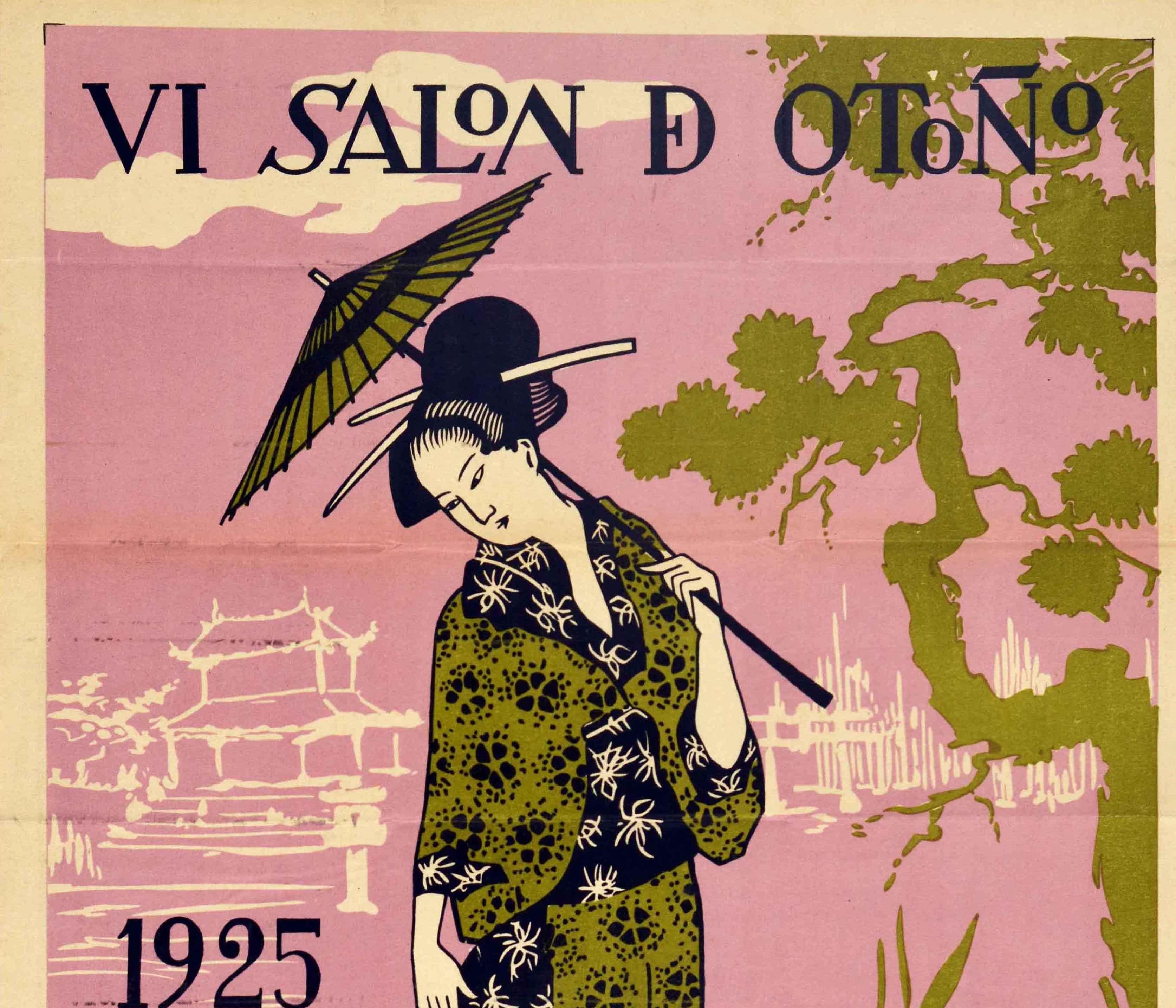 Original Vintage Poster Art Exhibition China Japan VI Autumn Salon Madrid Spain - Print by Unknown