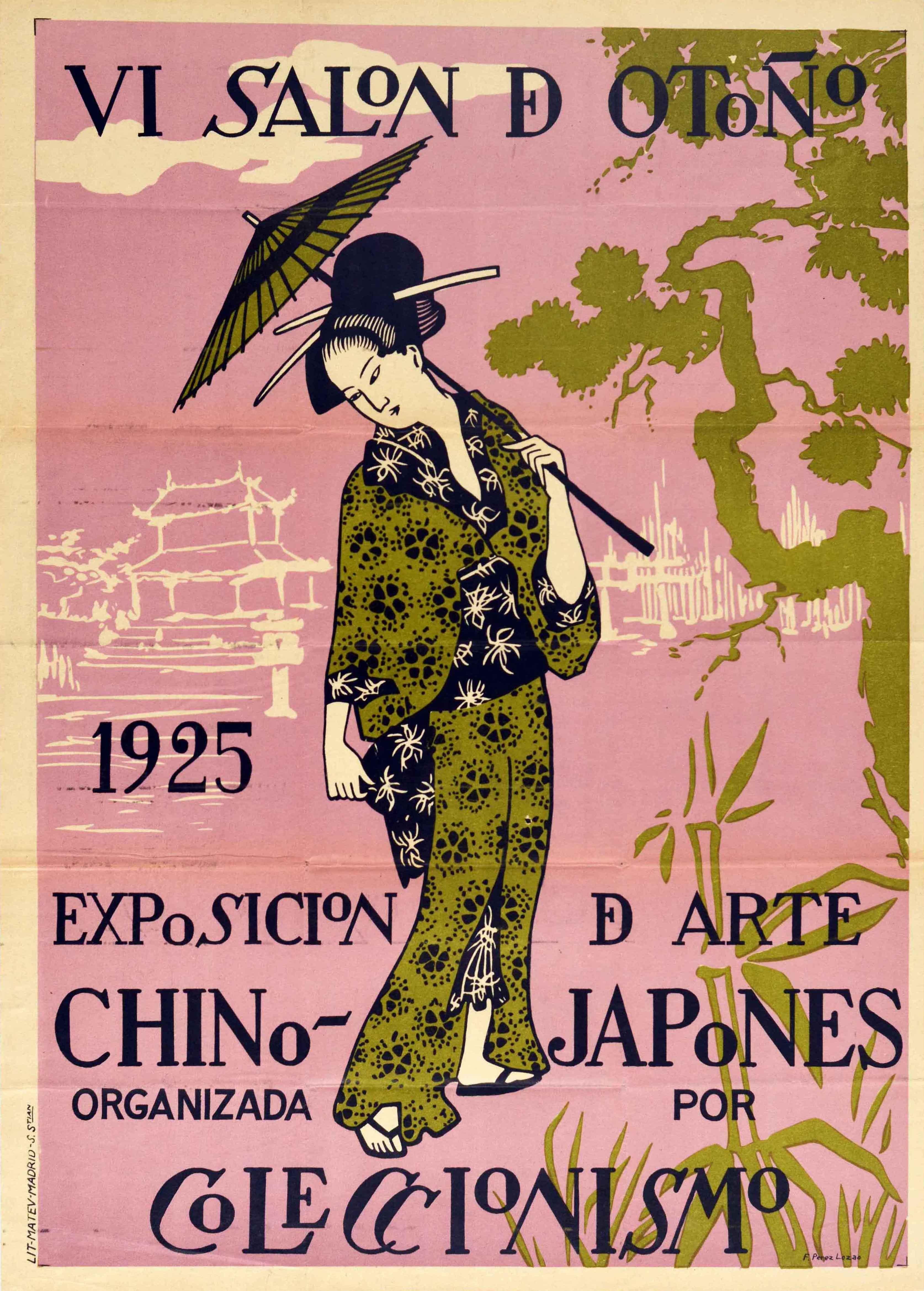 Unknown Print - Original Vintage Poster Art Exhibition China Japan VI Autumn Salon Madrid Spain