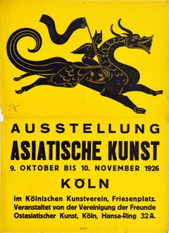 Original Vintage-Poster Asiatische Kunst-Ausstellung, Asiatische Kunst, Koln, Design, Drachen