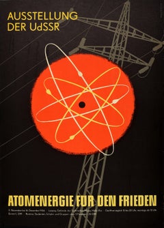 Original Vintage Poster Atomic Energy For Peace USSR Exhibition Leipzig Fair