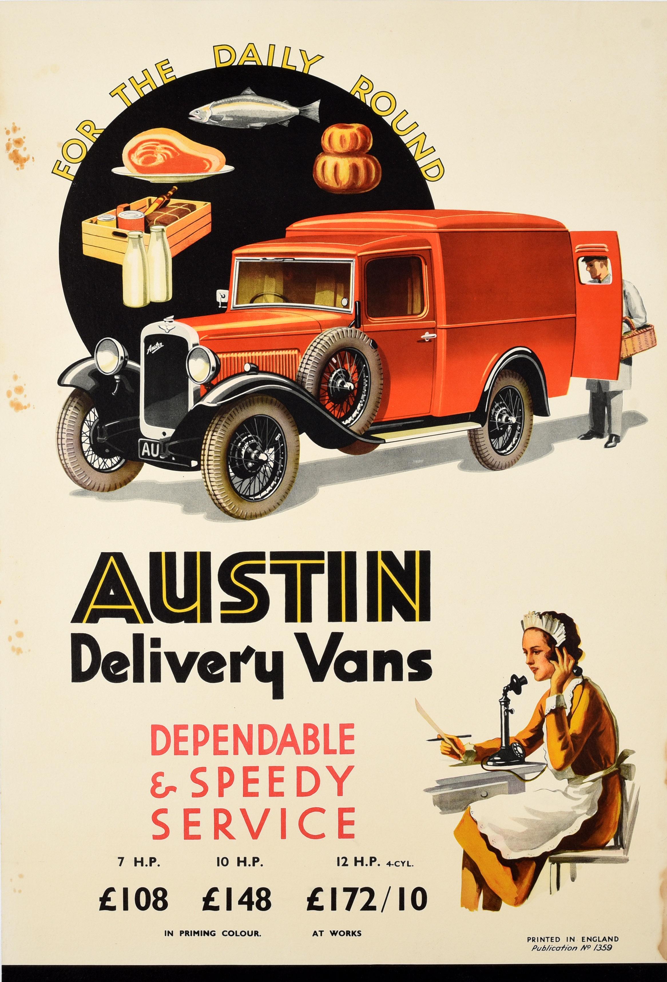 Unknown Print - Original Vintage Poster Austin Motor Co Delivery Van Food Drink Art Deco Advert