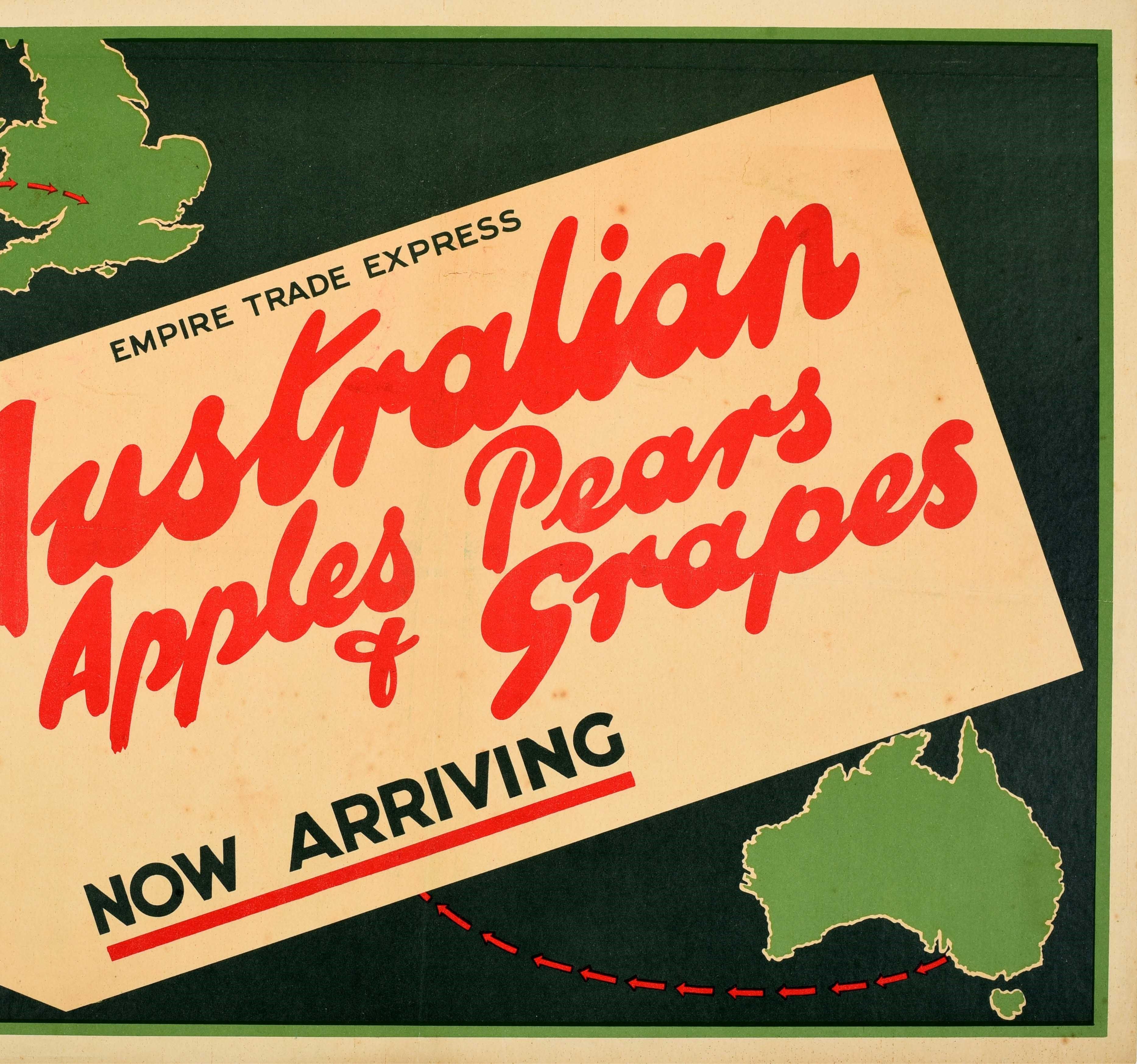 Original Vintage-Poster Australien Äpfel Birnen Trauben Obst Britisches Empire Handel (Schwarz), Print, von Unknown