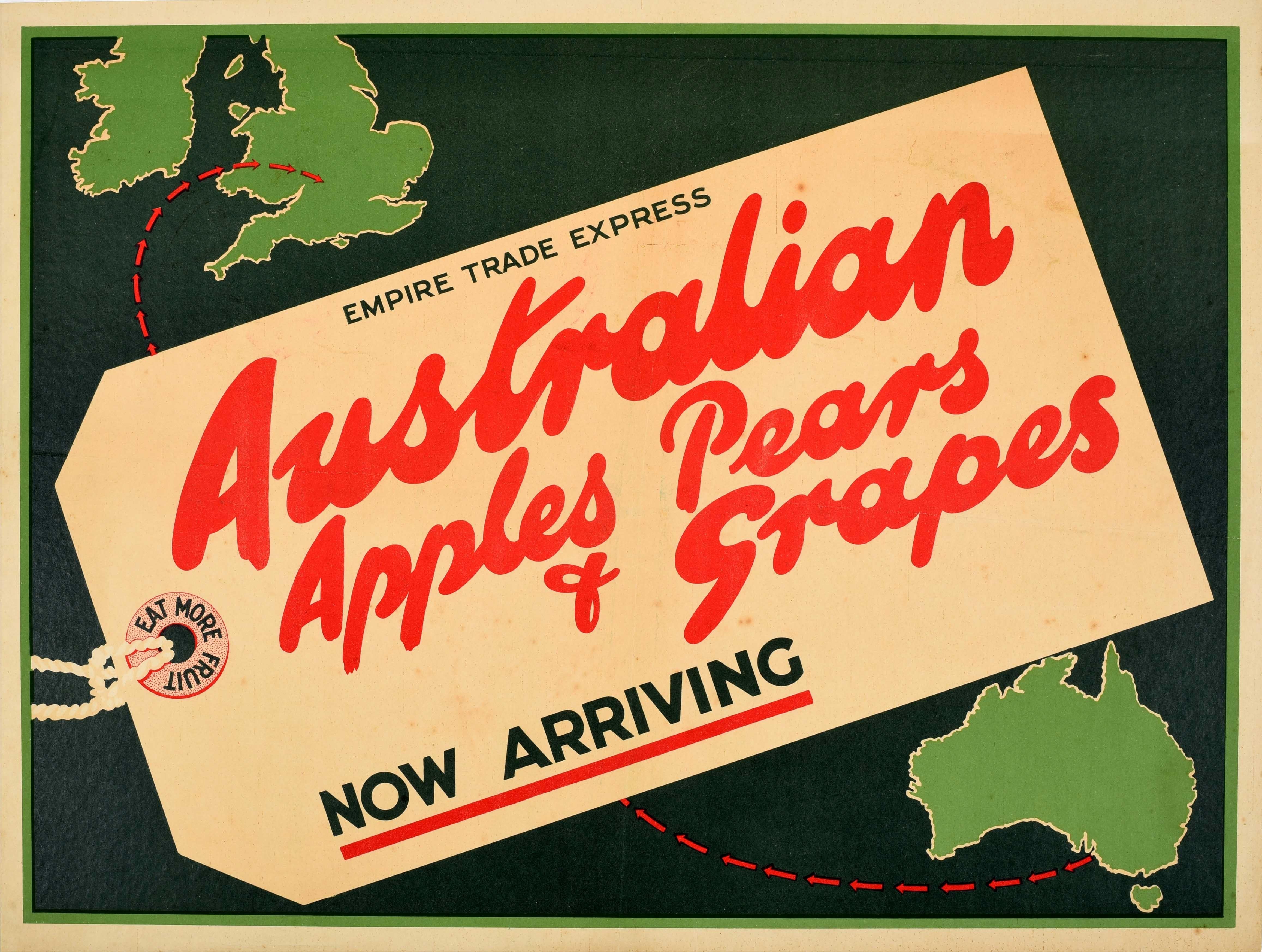 Unknown Print – Original Vintage-Poster Australien Äpfel Birnen Trauben Obst Britisches Empire Handel