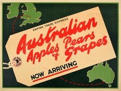 Original Vintage-Poster Australien Äpfel Birnen Trauben Obst Britisches Empire Handel