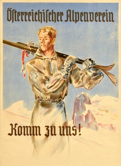 Original-Vintage-Poster, Österreichischer Alpine Club, Osterreichischer Alpenverein, Skifahren