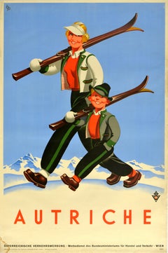 Original Vintage Poster Autriche Austria Winter Sport Ski Travel Mountain Skier