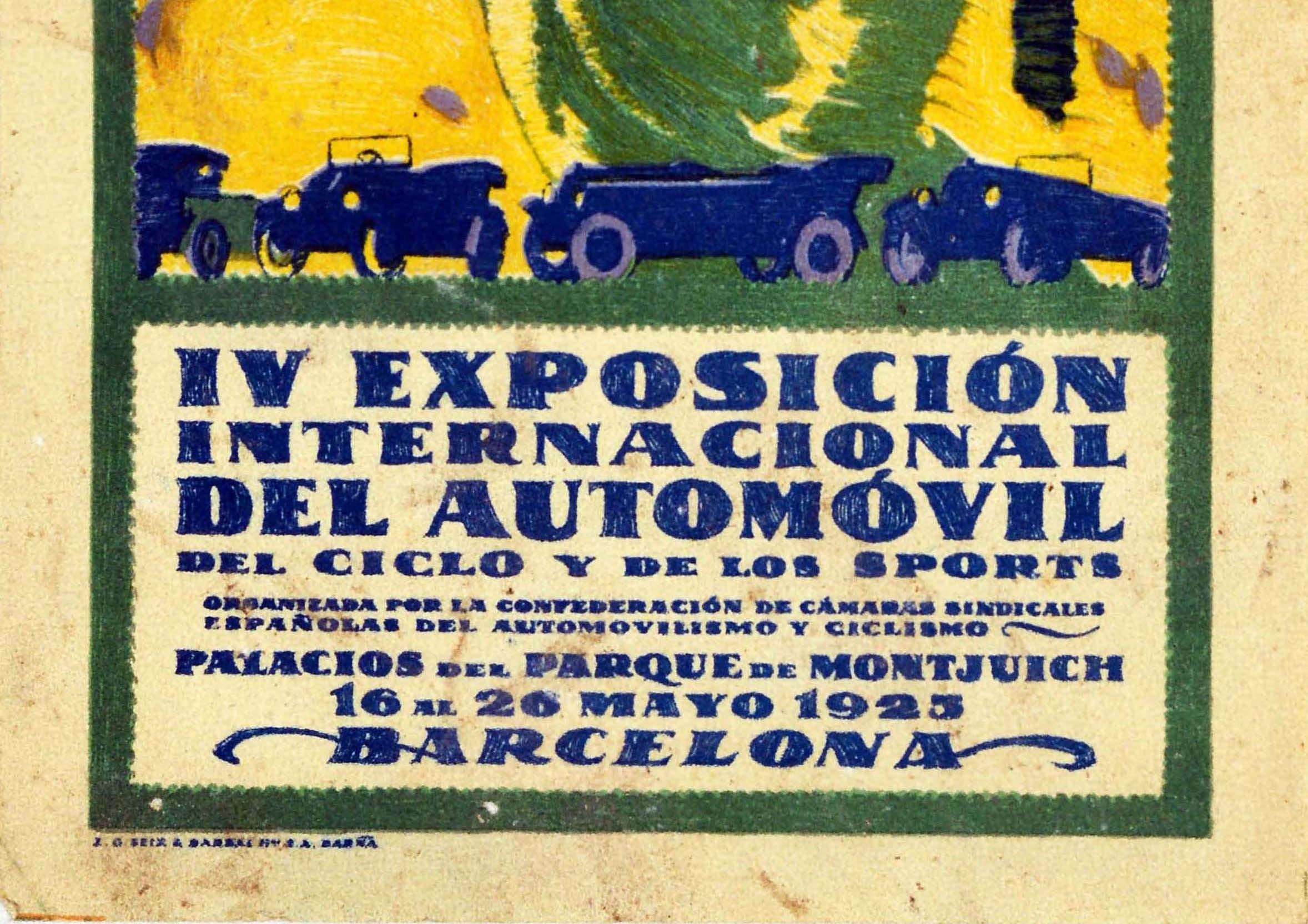 Affiche rétro originale du salon de l'automobile de Barcelone, Voitures anciennes - Art déco Print par Unknown
