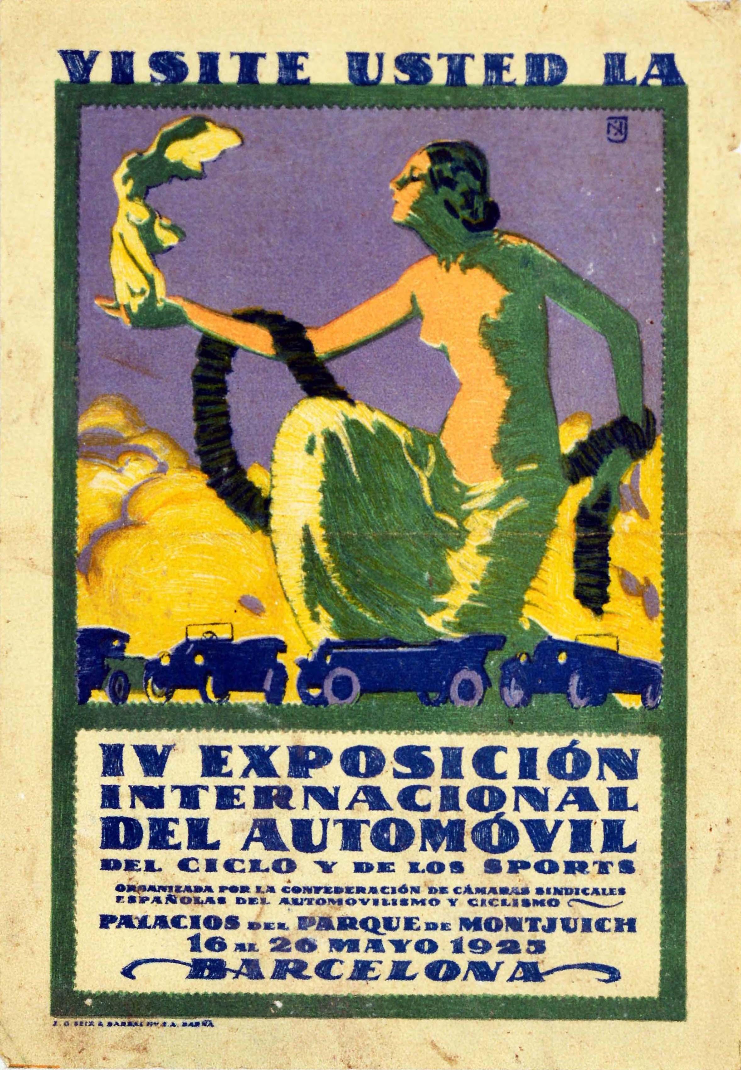 Print Unknown - Affiche rétro originale du salon de l'automobile de Barcelone, Voitures anciennes