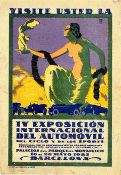 Affiche rétro originale du salon de l'automobile de Barcelone, Voitures anciennes