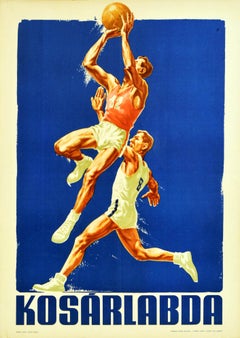 Original Retro Poster Basketball Kosarlabda Hungary Sport Ball Game Artwork