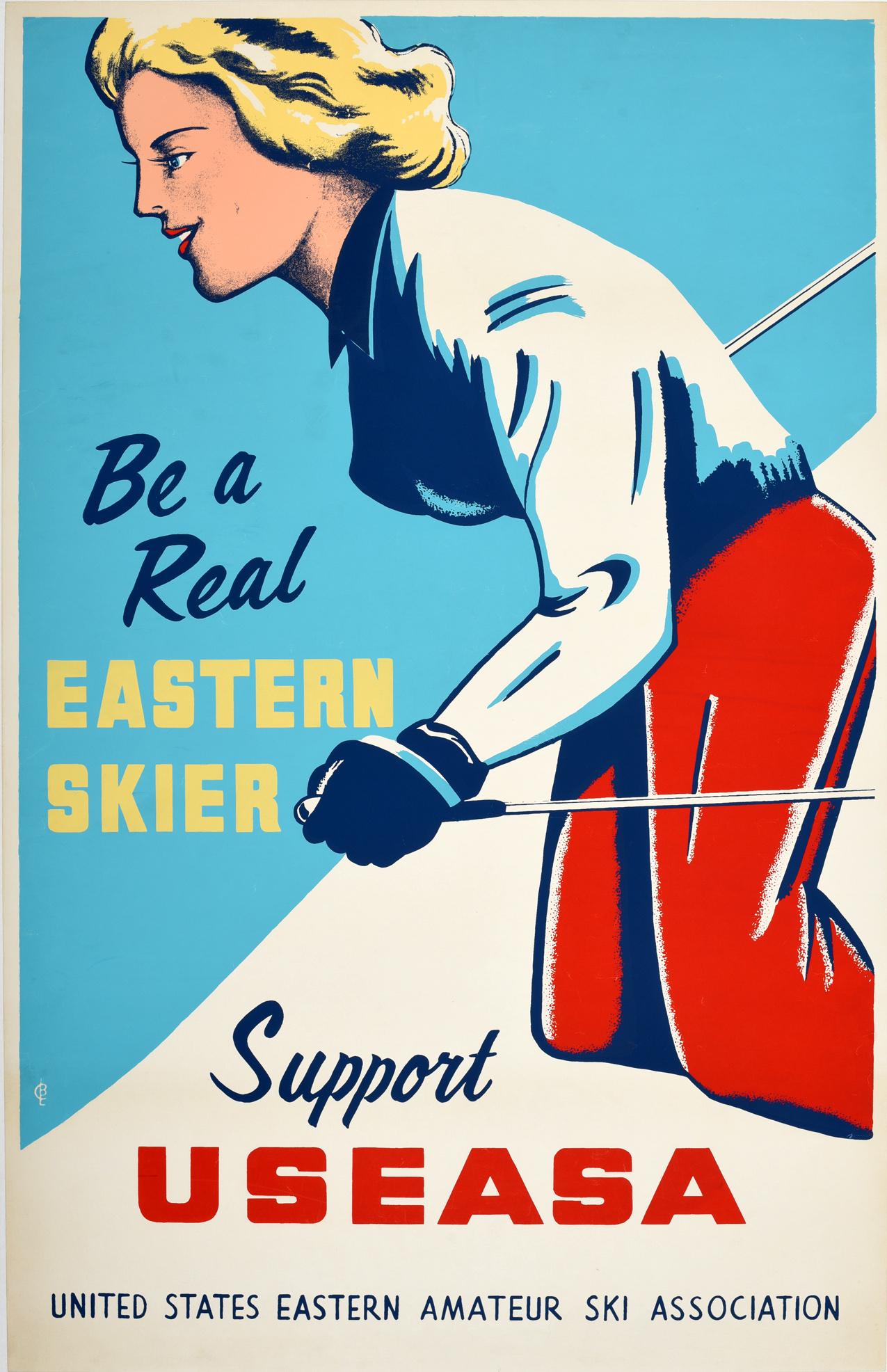 Unknown Print - Original Vintage Poster Be A Real Eastern Skier USEASA Amateur Ski Association