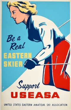 Original Vintage Poster Be A Real Eastern Skier USEASA Amateur Ski Association