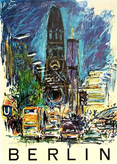 Original Vintage Poster "Berlin" Deutschland, Kaiser Wilhelm, Kurfürstendamm, Reise, Kunst