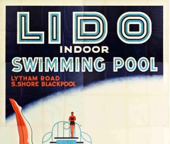 Original Vintage Poster Blackpool Lido Indoor Swimming Pool Seaside Resort Spa
