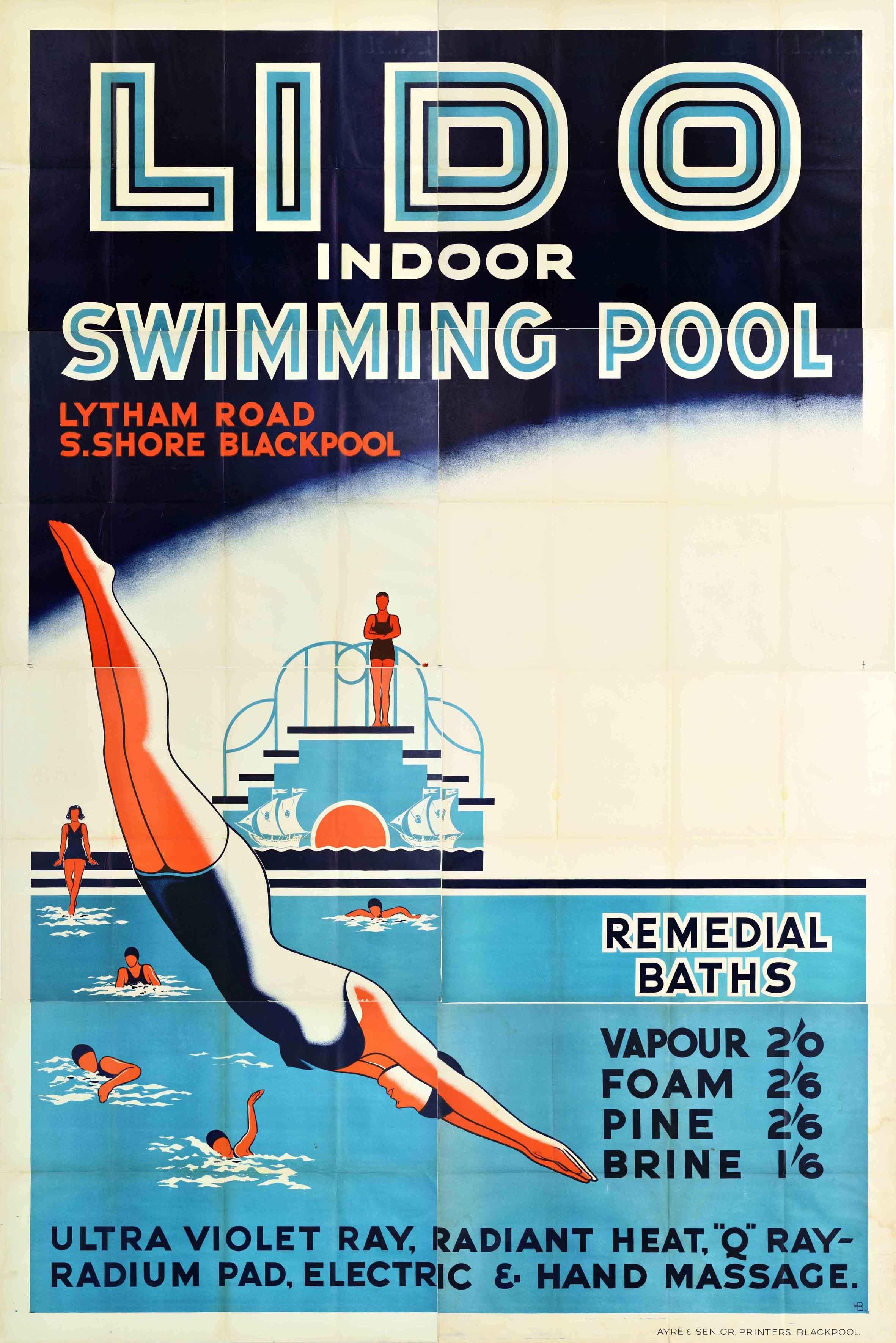 Unknown Print - Original Vintage Poster Blackpool Lido Indoor Swimming Pool Seaside Resort Spa