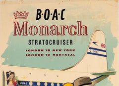 Original Vintage Poster BOAC Monarch Stratocruiser London To New York & Montreal