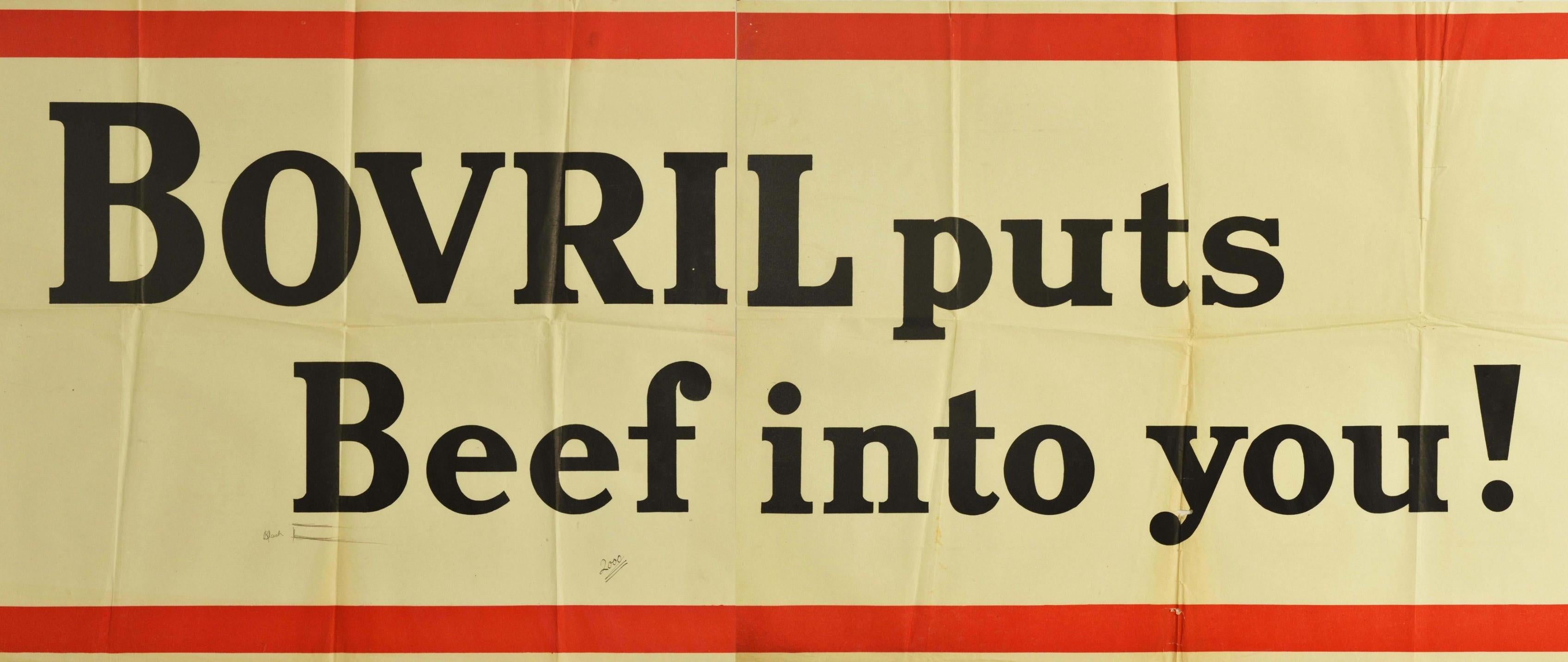 Original-Vintage-Poster, „Bovril Puts Beef Into You“, Werbeplakat für heiße Getränke und Lebensmittel (Beige), Print, von Unknown