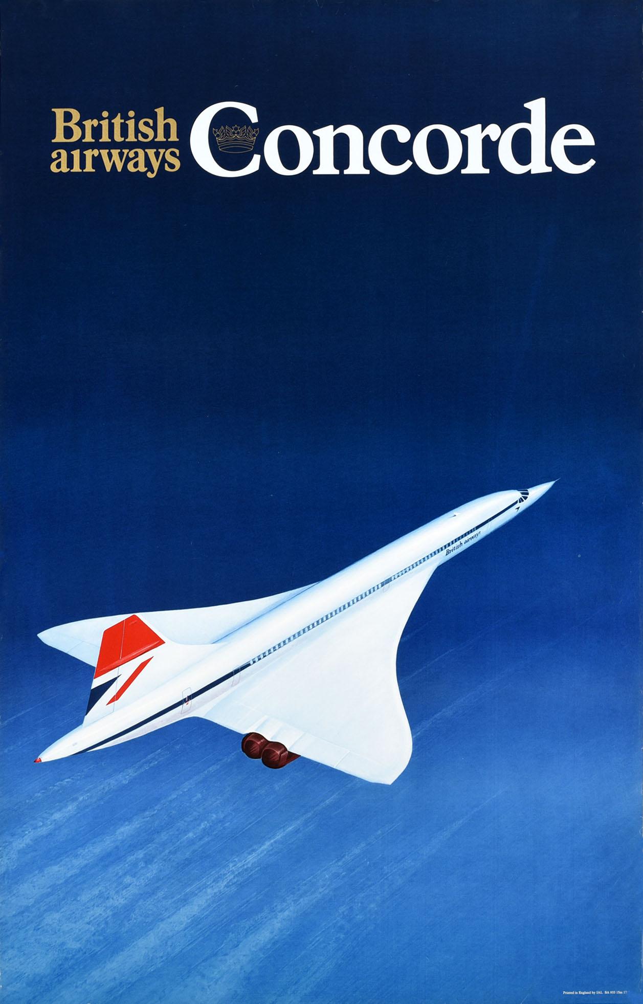 Unknown Print - Original Vintage Poster British Airways Concorde Plane Supersonic Air Travel Art
