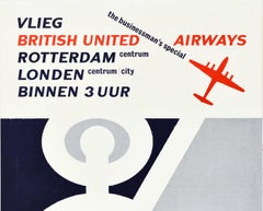 Original Vintage Poster British United Airways Rotterdam London Business Travel