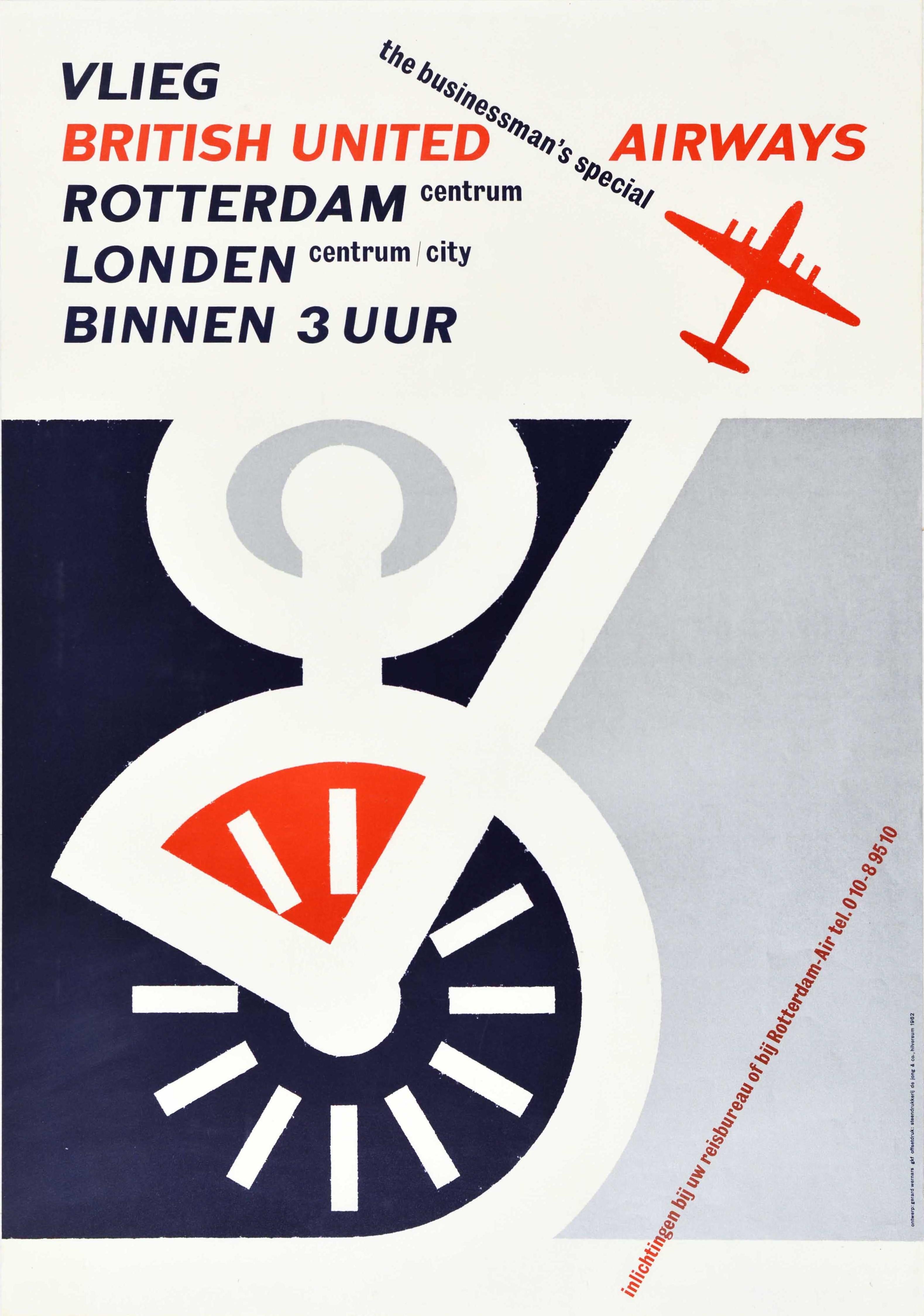 Unknown Print - Original Vintage Poster British United Airways Rotterdam London Business Travel 
