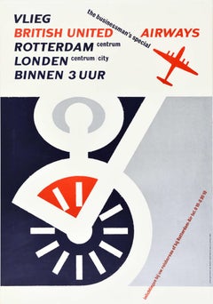 Original Vintage Poster British United Airways Rotterdam London Business Travel 