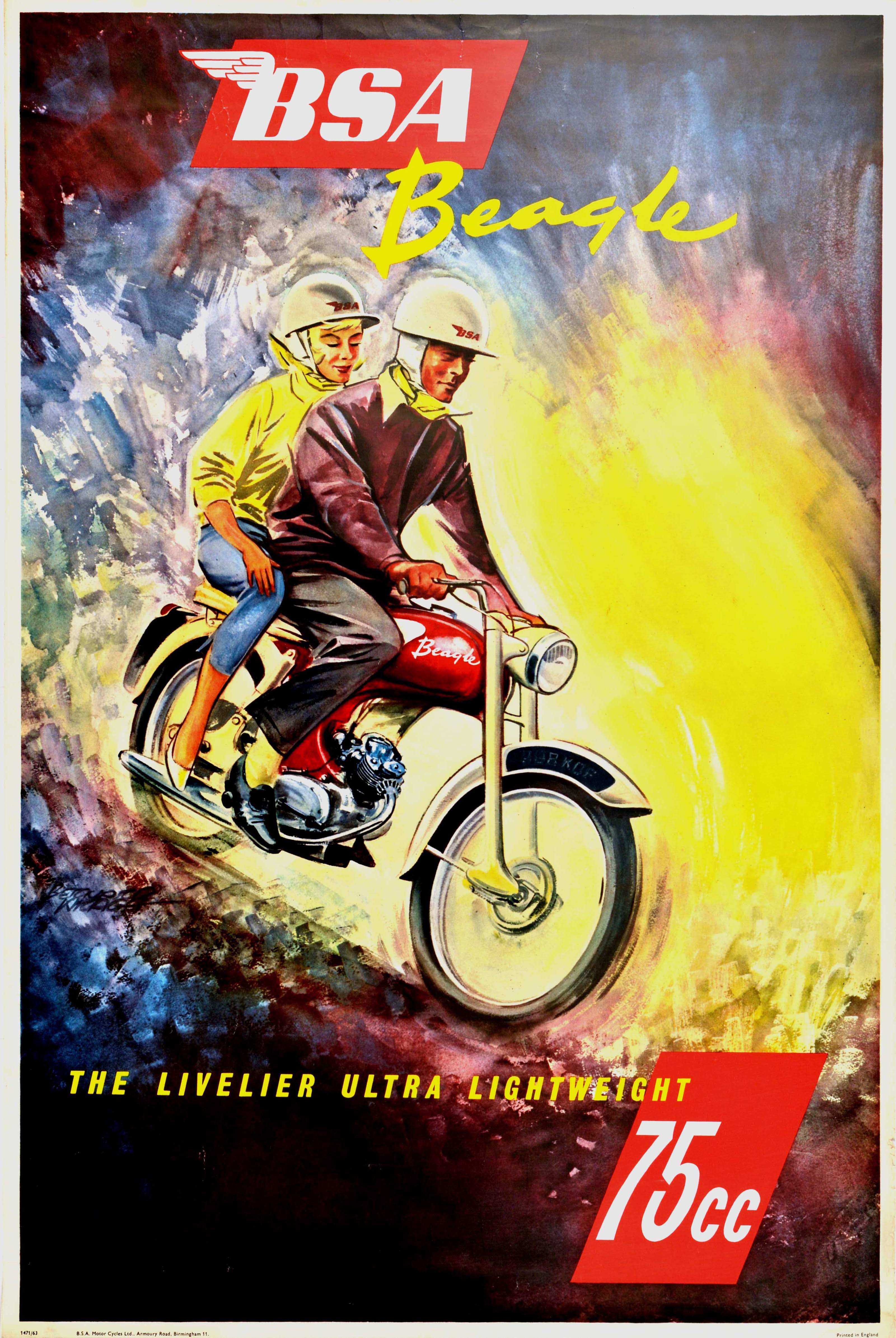 Unknown Print - Original Vintage Poster BSA Beagle Motorcycle Art Ultra Lightweight 75cc Engine