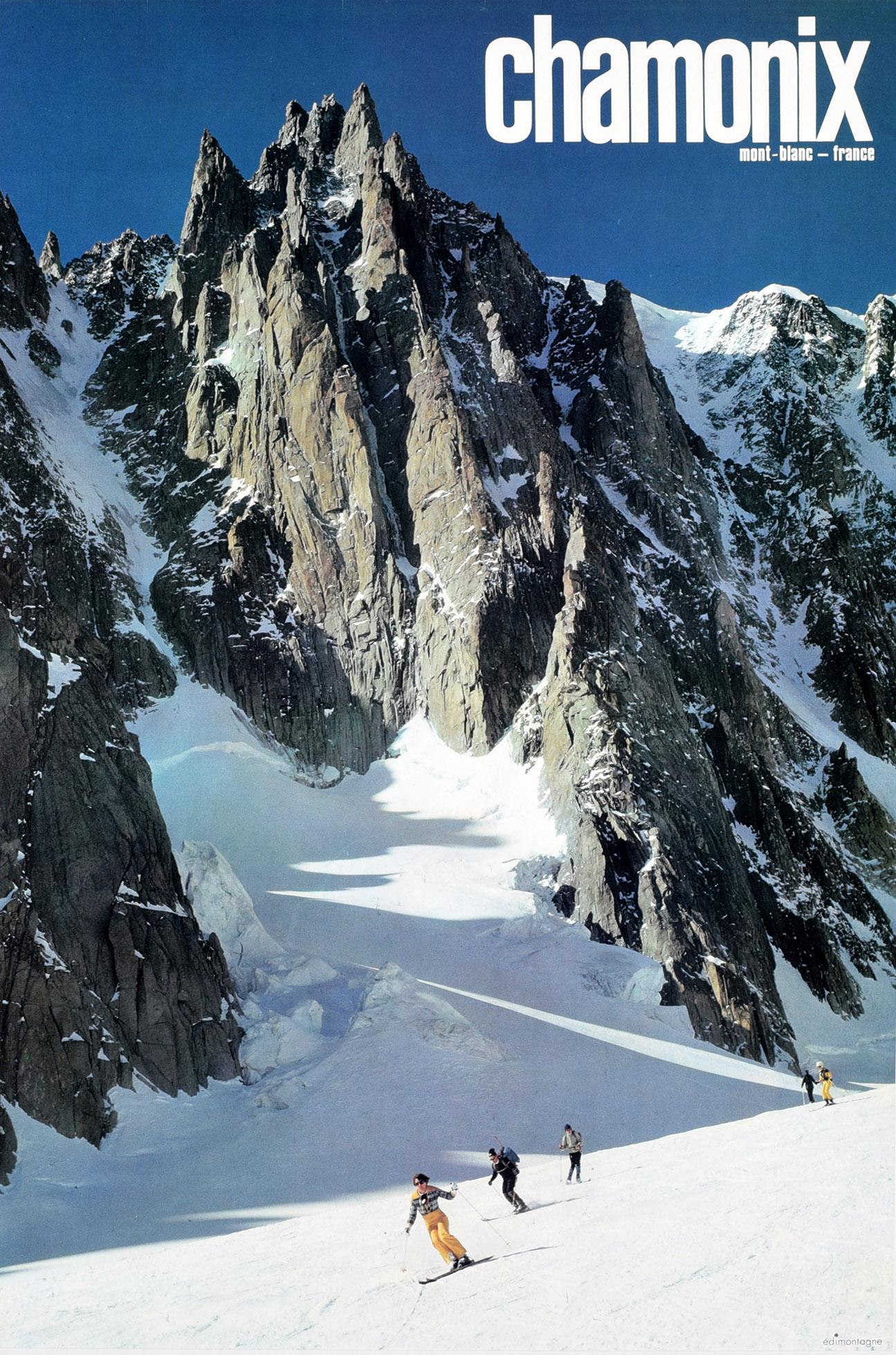 Unknown Print – Original Original Vintage-Poster, Chamonix Mont Blanc, Frankreich, Skifahren, Wintersport, Reisen