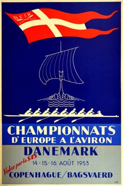 Original Vintage Poster Championnats d'Europe A l'Aviron Rowing Sport Fly By SAS