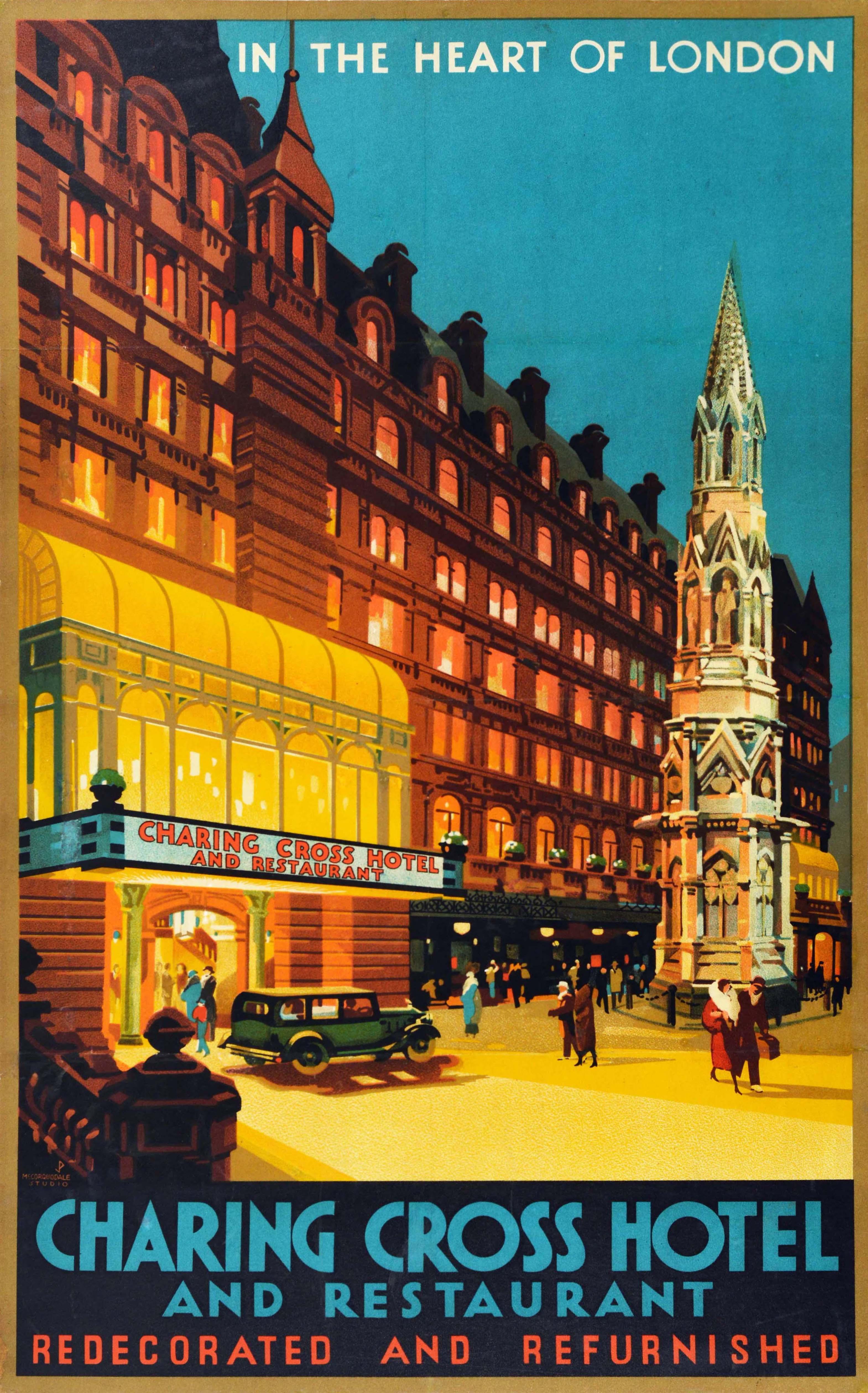 Print Unknown - Affiche rétro originale d'un hôtel et d'un restaurant de Charing Cross au cœur de Londres