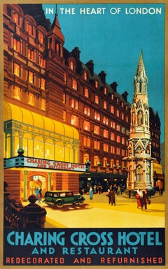 Original Vintage Poster Charing Cross Hotel & Restaurant In The Heart Of London