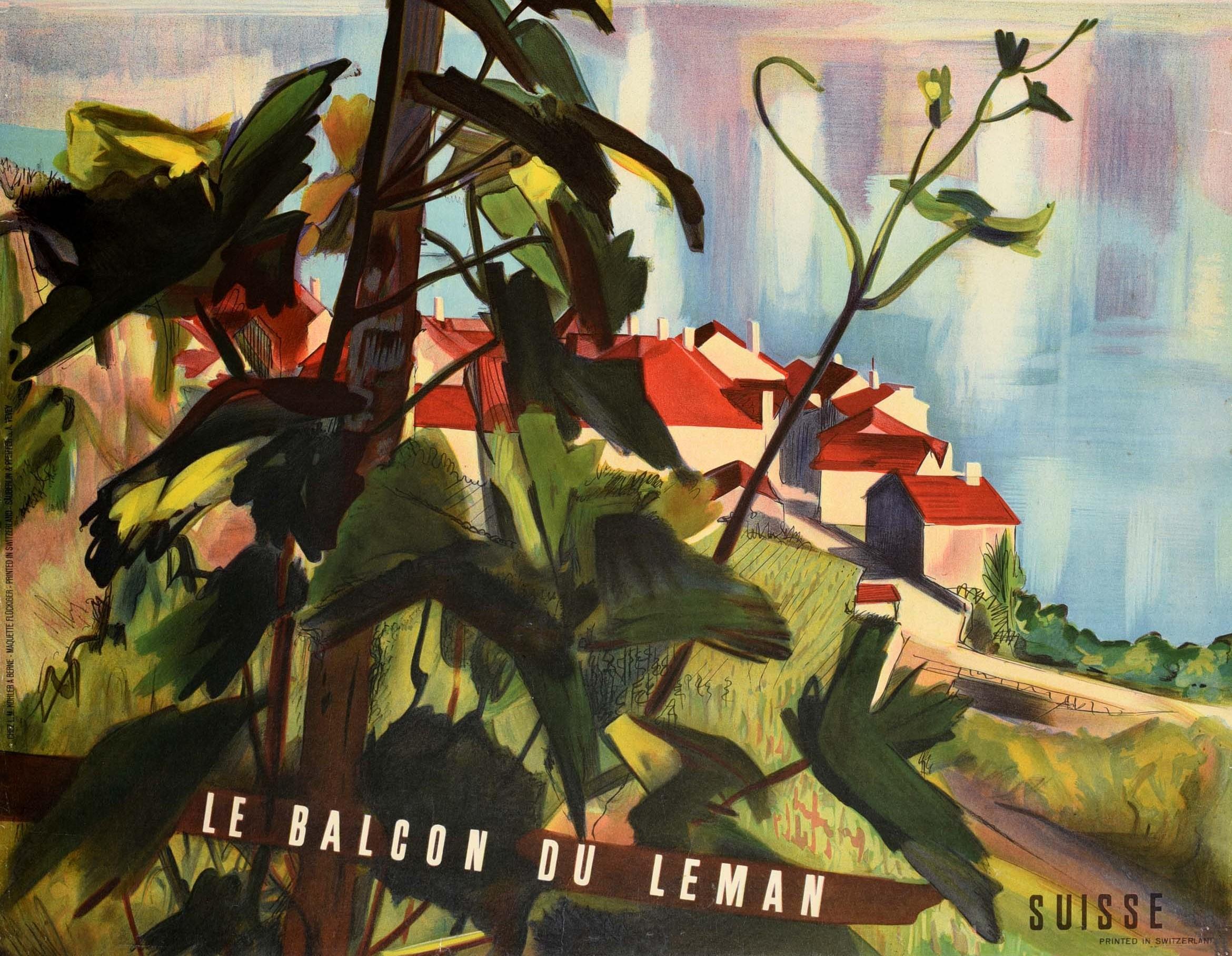 Original Vintage Poster Chexbres Le Balcon Du Leman Suisse See Geneva Vineyard (Grau), Print, von Unknown