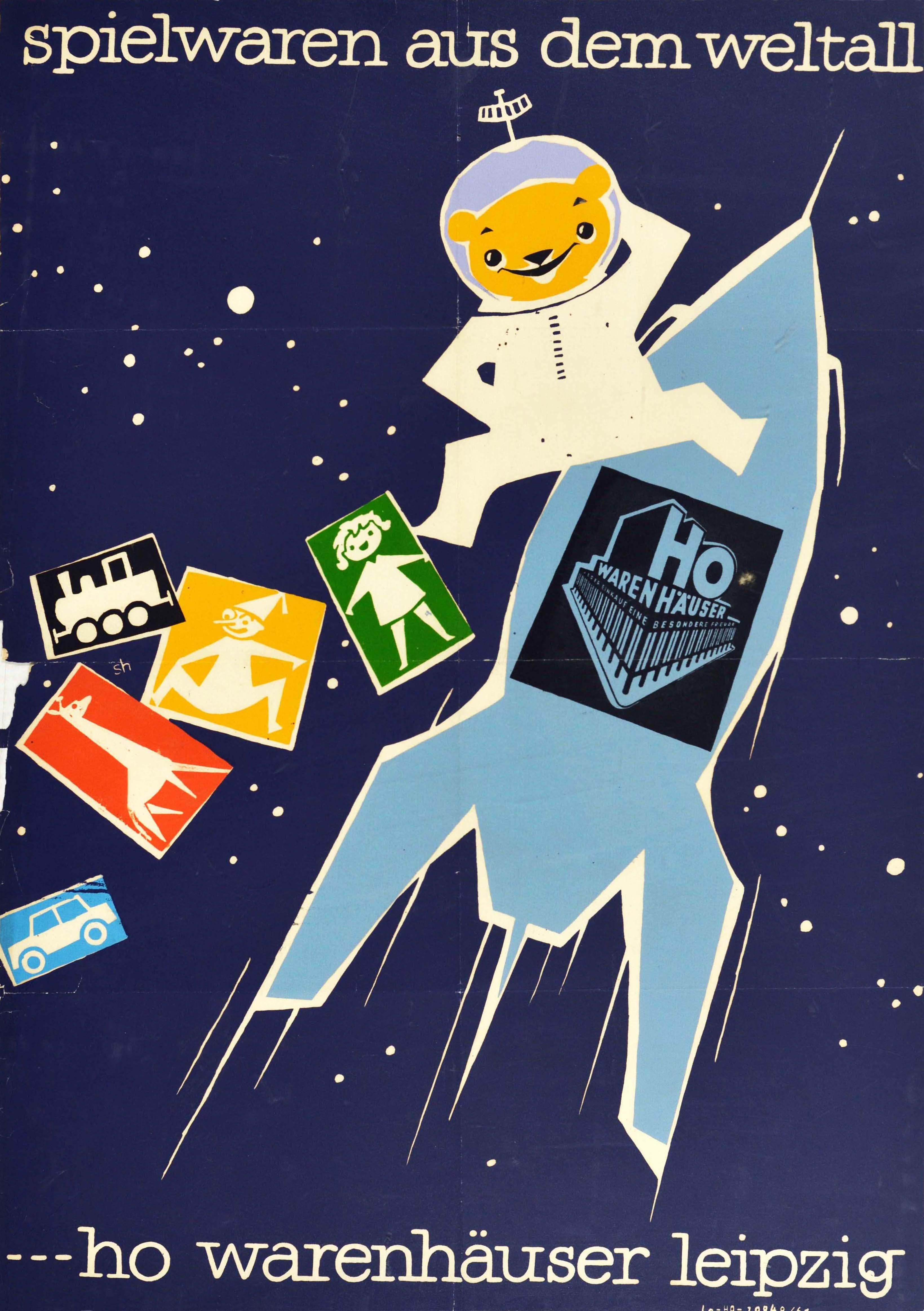 Unknown Print - Original Vintage Poster Children's Toys From Space Teddy Bear Rocket Spielwaren 