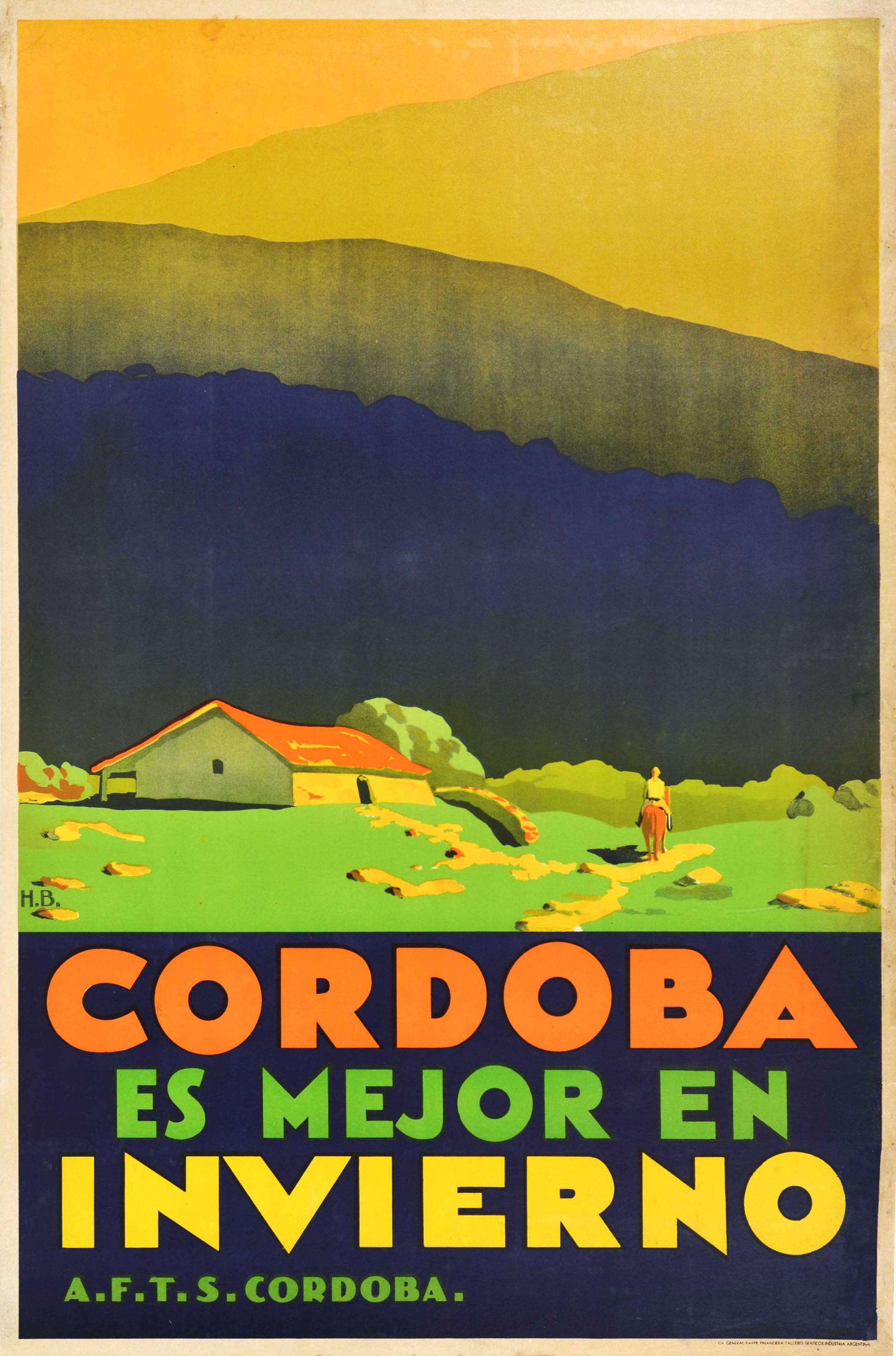 Unknown Print – Original Vintage Poster Cordoba Argentina Sierras Chicas Hills Winter Travel Art