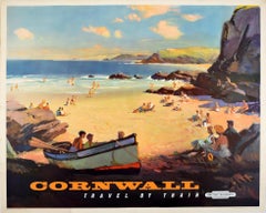 Original Vintage Poster Cornwall British Railways Travel By Train Seaside Summer