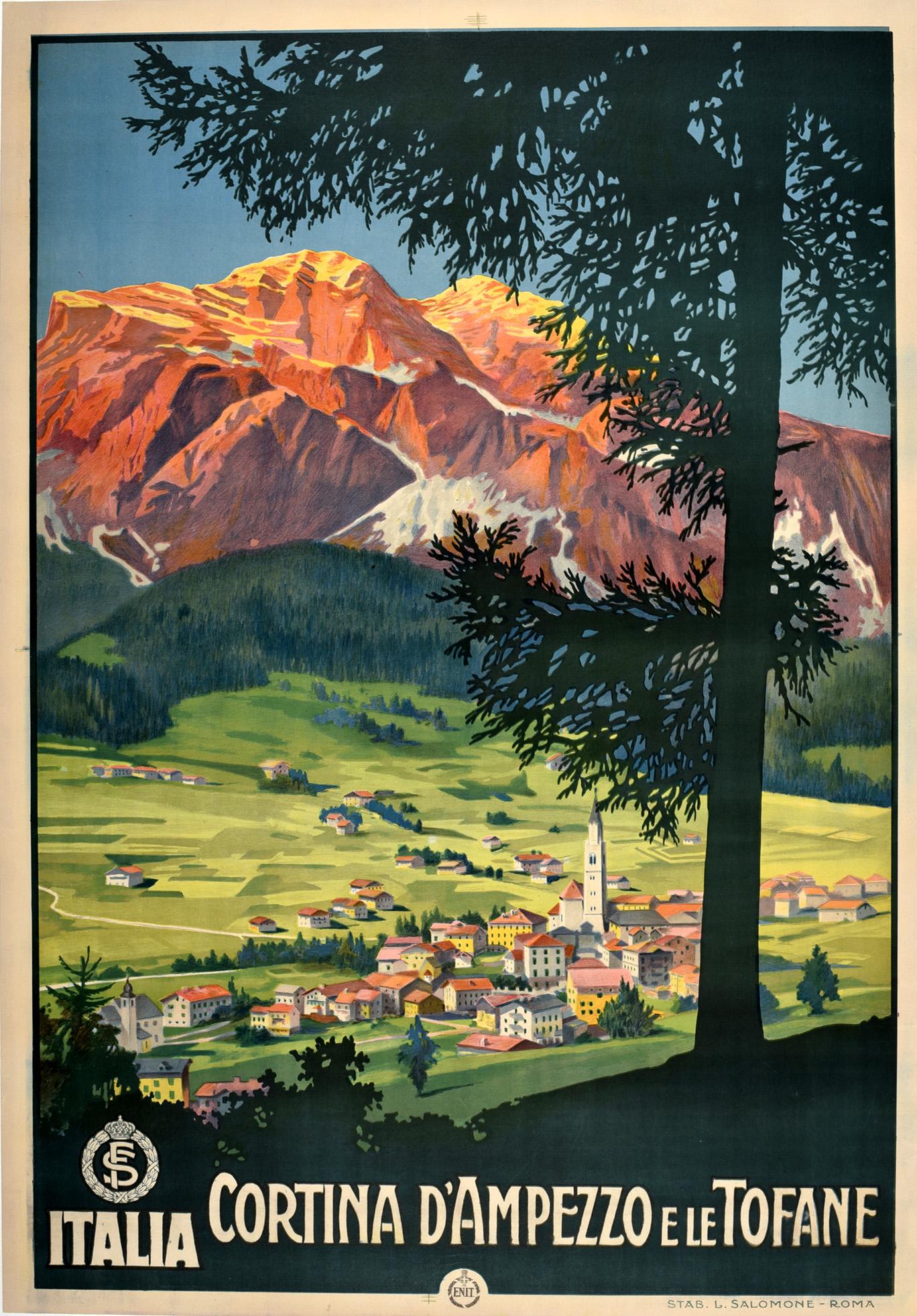 Unknown Print - Original Vintage Poster Cortina D'Ampezzo E Le Tofane Dolomites Italy Travel Art