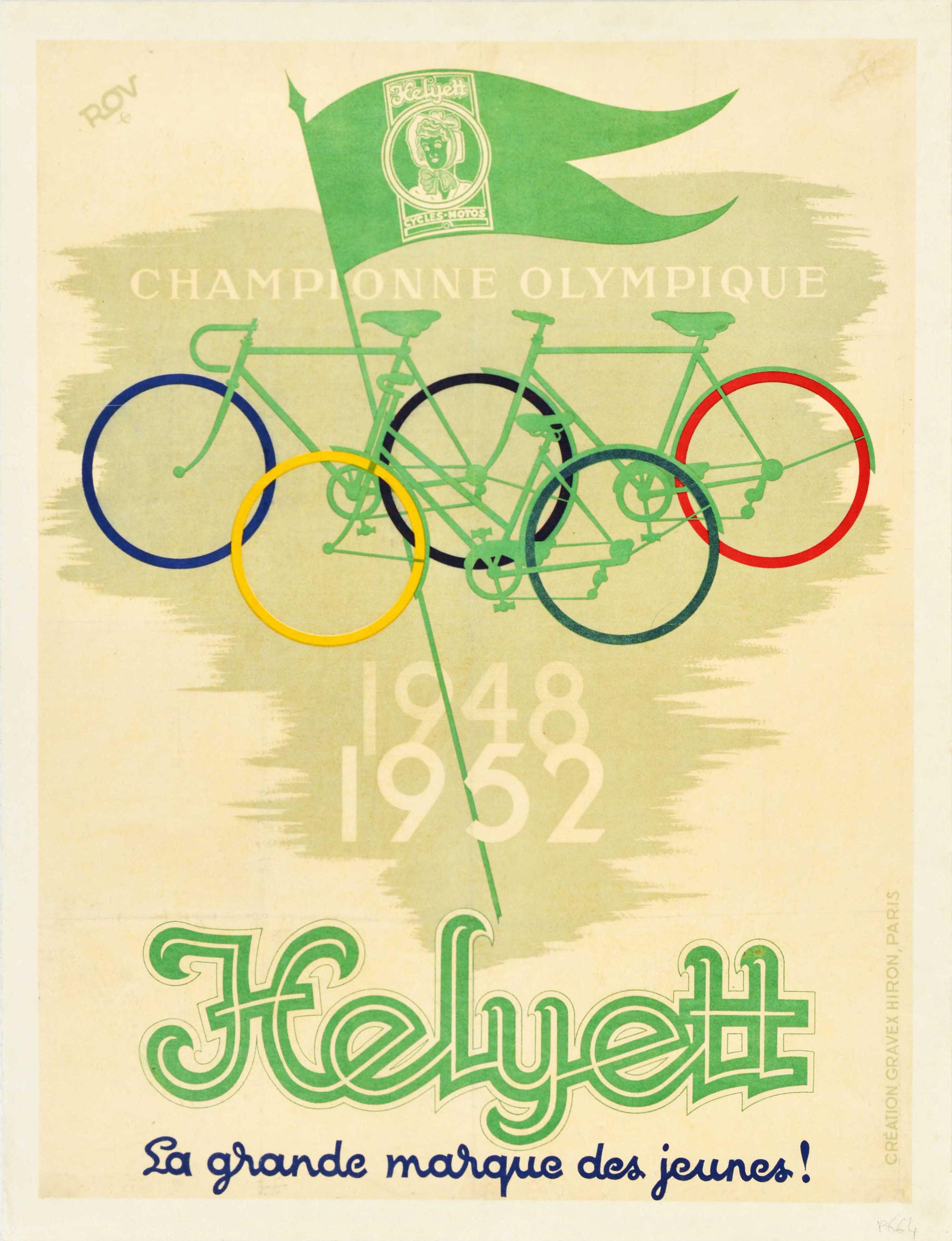 Print Unknown - Affiche vintage d'origine Cycles Helyett championnat olympique, Art publicitaire de vélo