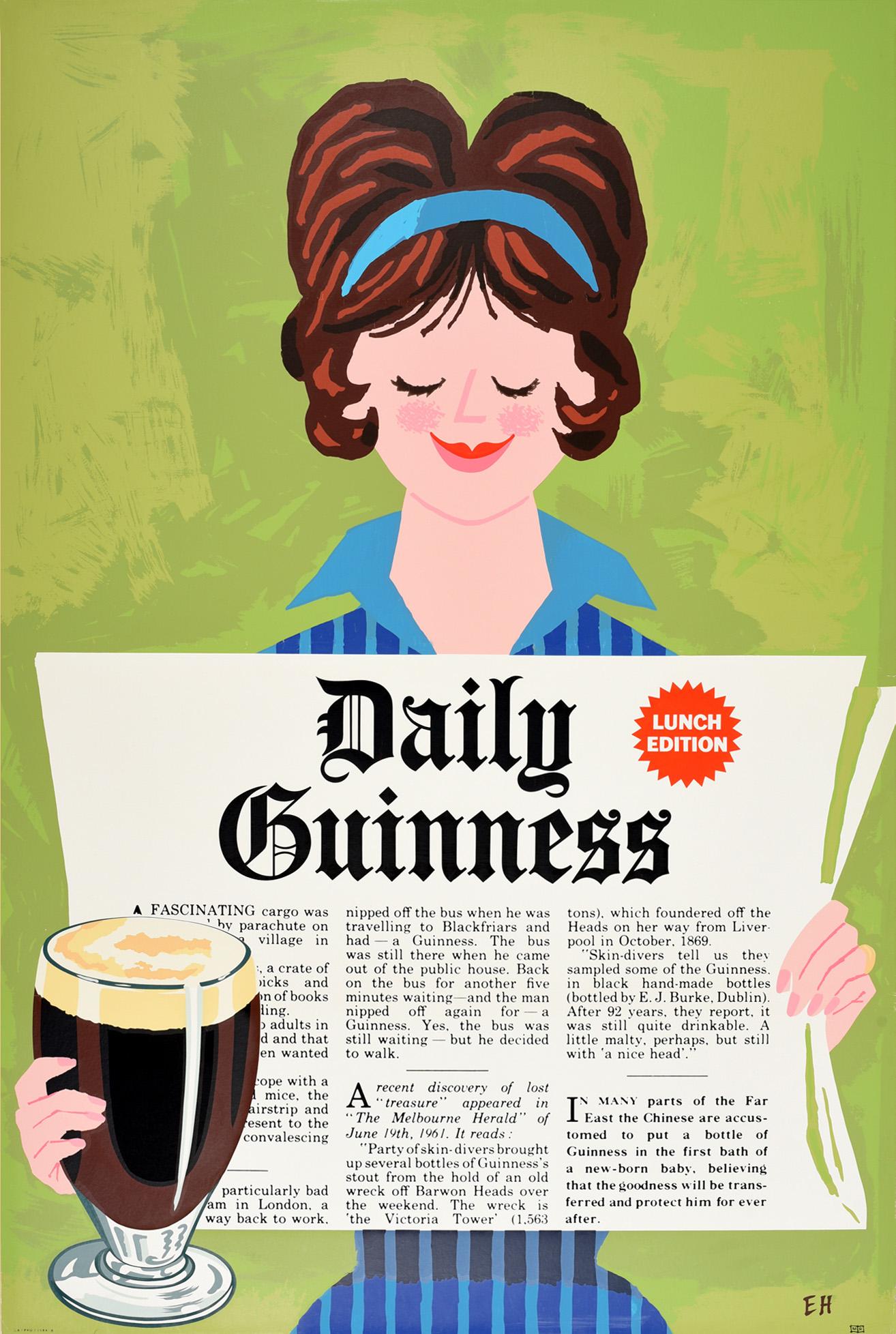 Unknown Print - Original Vintage Poster Daily Guinness Newspaper Design Irish Stout Beer Drink