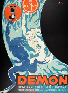 Original Antique Poster Demon Modern Petroleum Cooking Apparatus Advertising Art