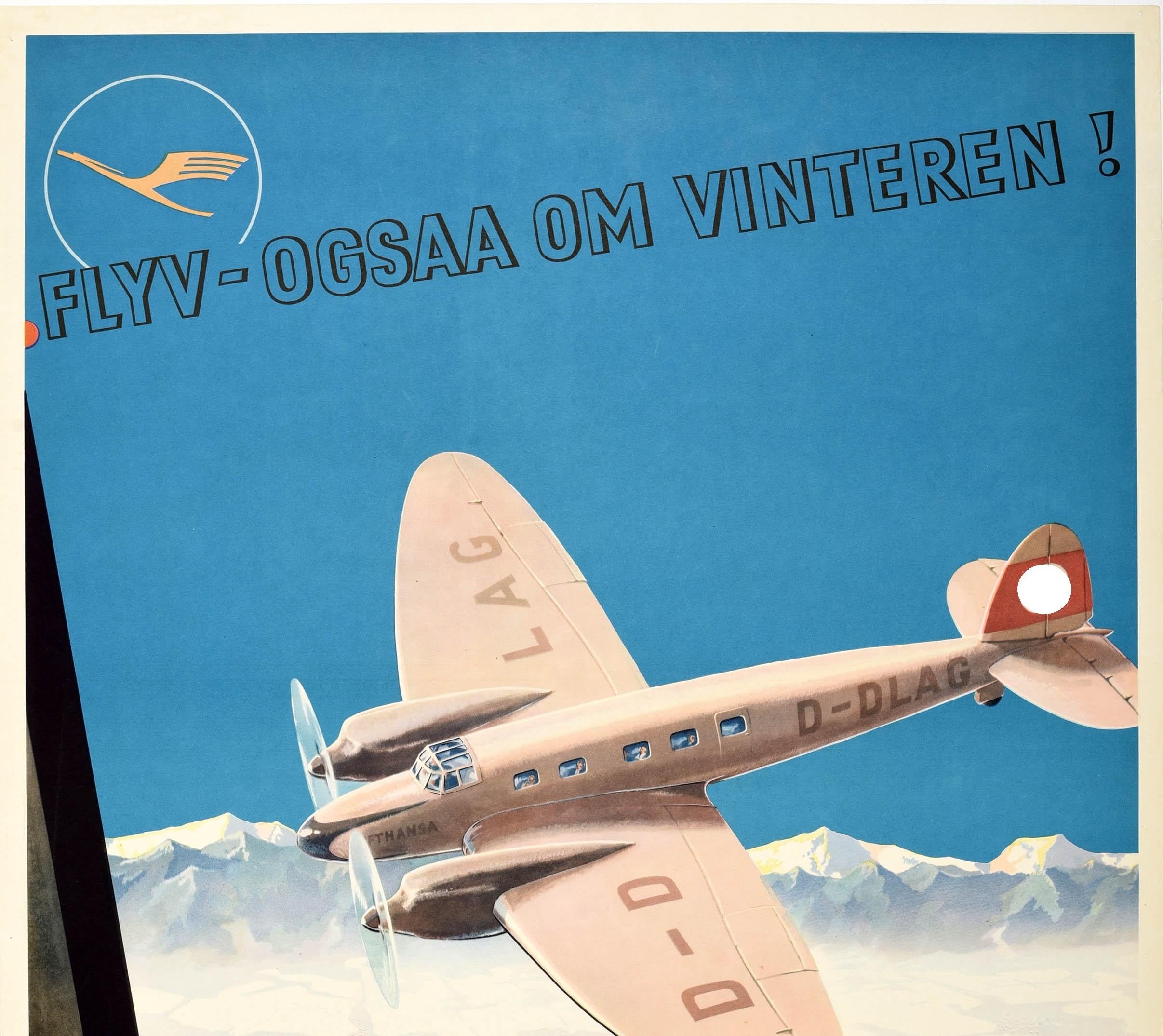 Original Vintage Poster Deutsche Lufthansa Flyv-Ogsaa Om Vinteren Winter Flights - Print by Unknown