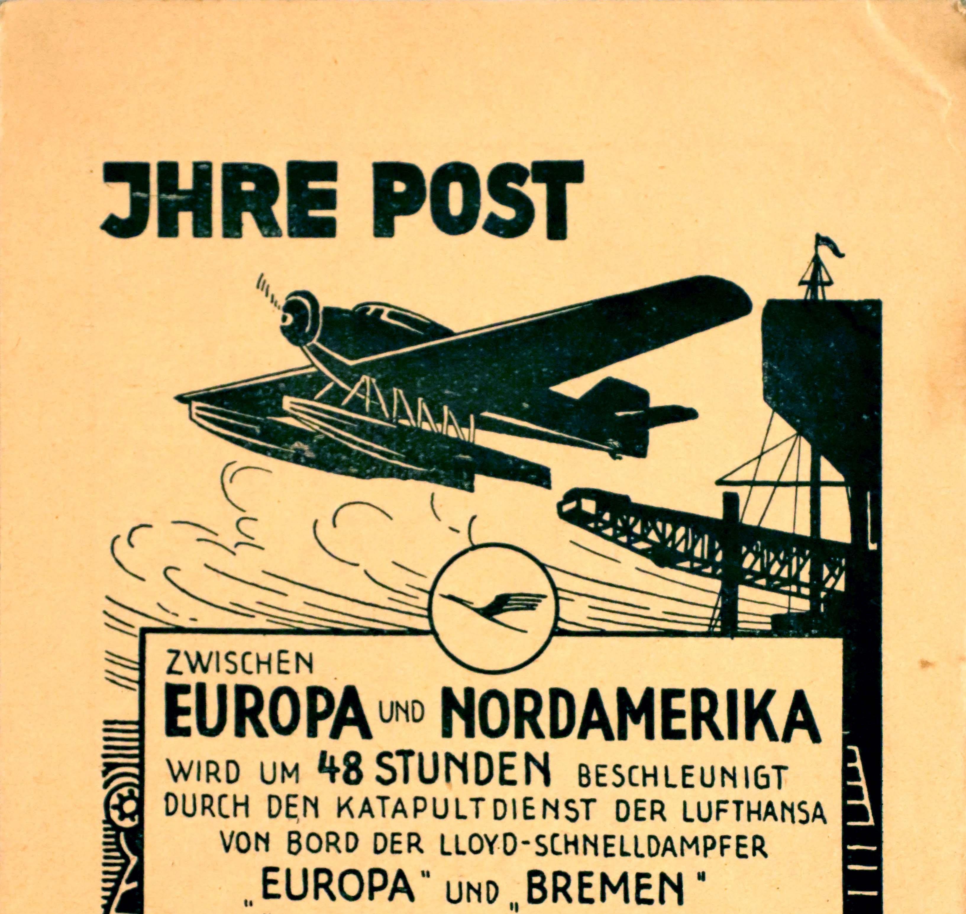 Original Vintage Poster Deutsche Lufthansa Post Europe N. America Ship To Shore - Print by Unknown