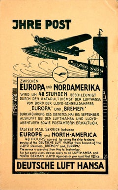 Original Vintage Poster Deutsche Lufthansa Post Europe N. America Ship To Shore
