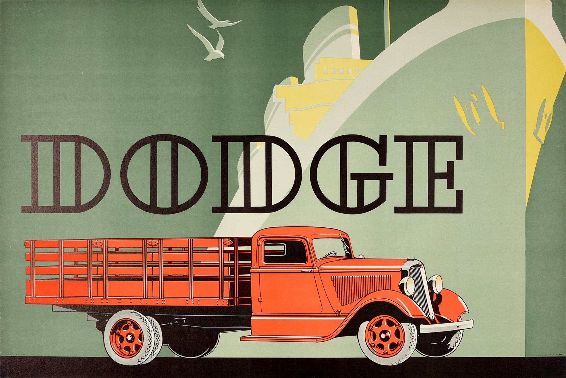 Unknown Print - Original Vintage Poster Dodge Truck America Art Deco Cruise Ship Liner Design
