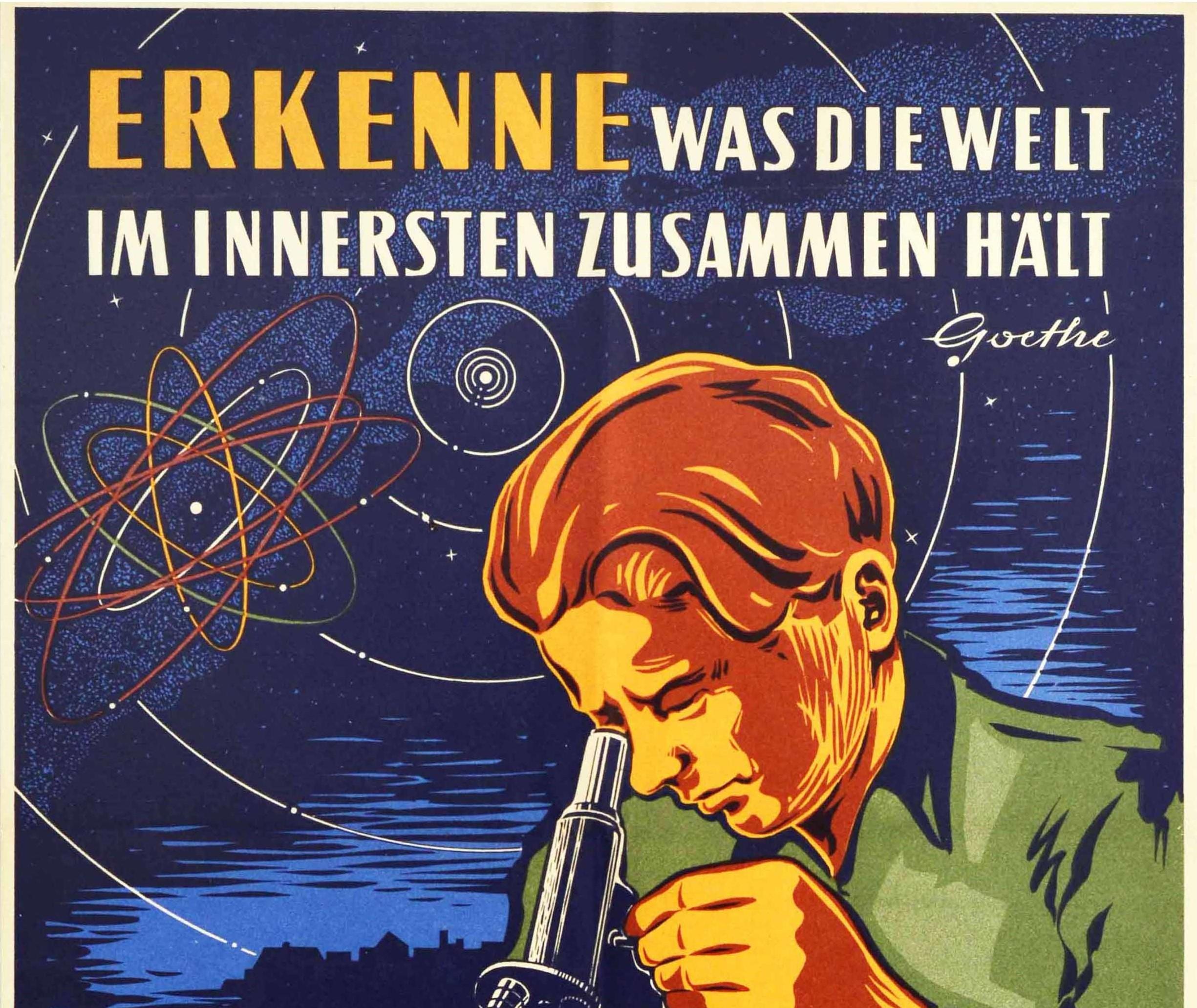 Original Vintage Poster FDJ Free German Youth Science Knowledge Goethe Quote DDR - Print by Unknown