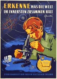 Original Vintage-Poster FDJ, Freies deutsches Jugendwissen, Goethe-Zitat DDR, Original
