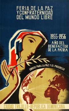 Original Vintage Poster Feria De La Paz Free World Peace Fair Dominican Republic