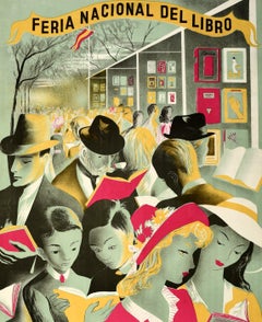 Original Vintage Poster Ferio Nacional Del Libro Espanol Madrid Book Fair Event
